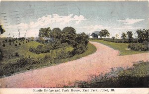 Joliet Illinois 1910 Postcard Rustic Bridge and Park House East Park