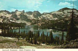 Vintage Postcard Panorama View Looking West Sawtooth Mountains Idaho