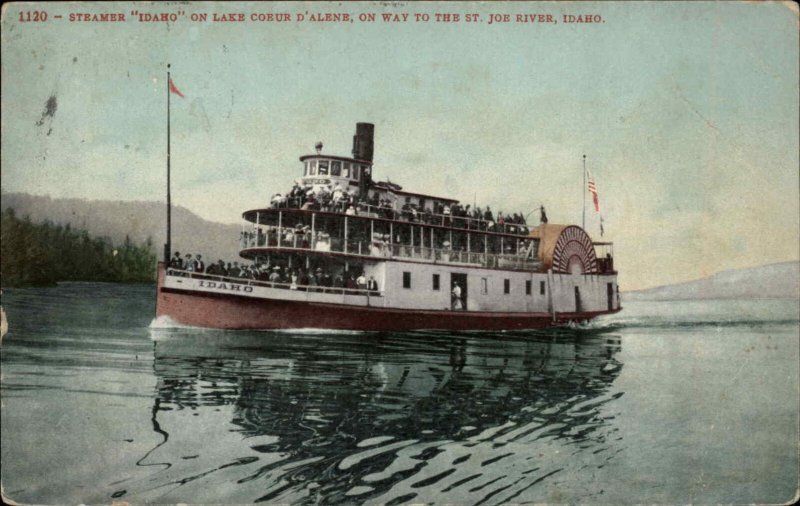 St Joe River Idaho ID Steamer Idaho Lake Coeur d'Alene c1910 Postcard