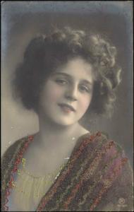 Edwardian Lady, Curly Girl, Glitters Embossed Dress (1910s) RPPC