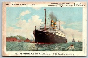 Holland America Line  TSS Rotterdam   Cruise Ship   Postcard