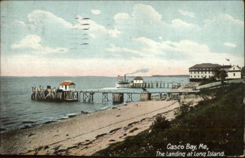 Casco Bay ME Long Island Beach & Pier c1910 Postcard