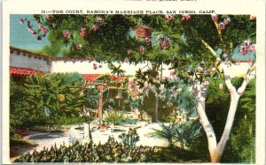 1930s SAN DIEGO CALIFORNIA RAMONA'S MARRIAGE PLACE COURT LINEN POSTCARD 42-211