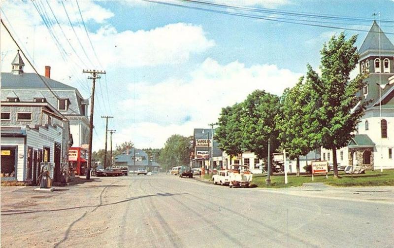 Greenville ME Main Street Store Fronts Gas Stations Pumps Postcard