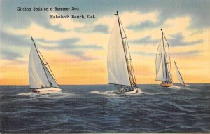 Rehoboth Beach Delaware gliding sails on a summer sea linen antique pc BB2924