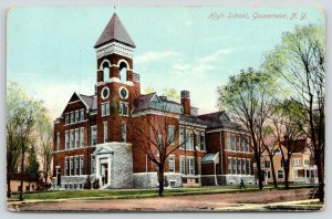 Gouverneur New York~High School~People @ Entrance~1910 Postcard 