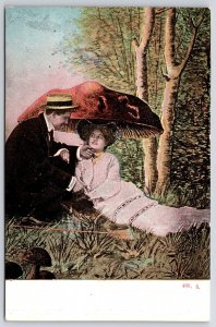 Man And Women French Lovers In The Middle Of  Forest Romance Postcard