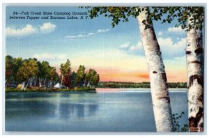 c1940's Fish Creek State Camping Grounds Tupper And Saranac Lakes NY Postcard 