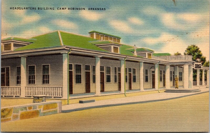 Headquarters Building Camp Robinson Arkansas AR Postcard WOB Note c1942 Canceled 