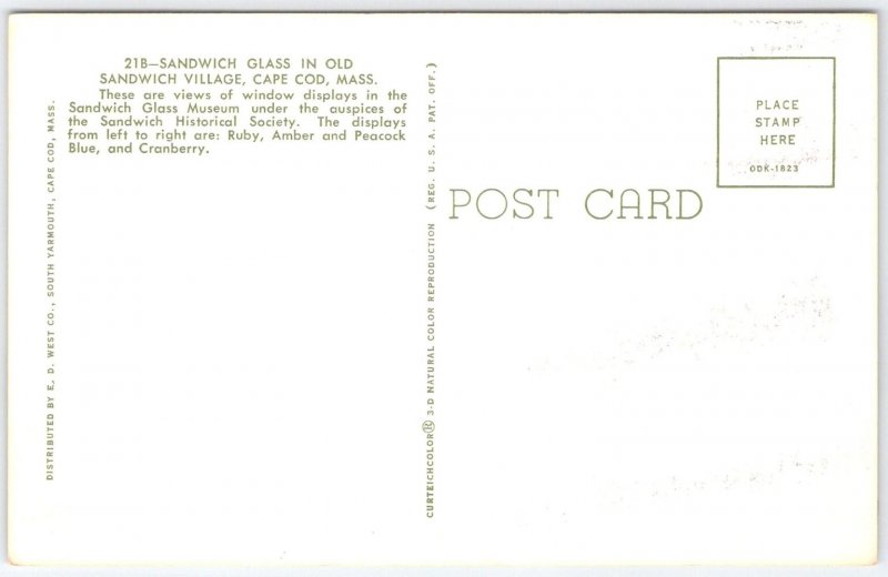 Vintage Sandwich Glass Museum Window Display Postcard Cape Cod MA