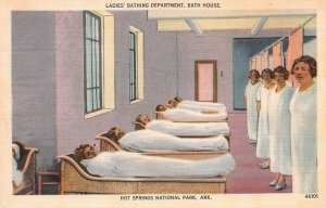 Ladies Bath House, Hot Springs National Park, Arkansas, early linen postcard