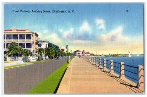 c1940's East Battery Looking North Scene Charleston South Carolina SC Postcard