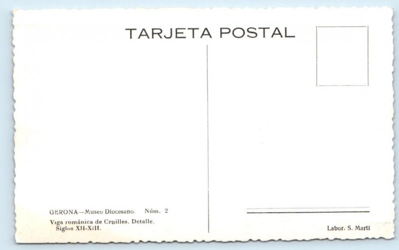RPPC Gerona Girona - Museo Diocesano - Viga Romanica de Cruilles SPAIN Postcard