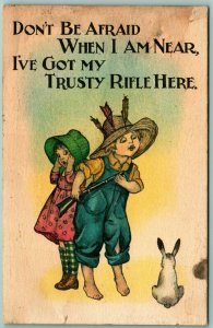 I Got My Trusty Rifle Poem Children Comic Rabbit Gun 1911 DB Postcard I12