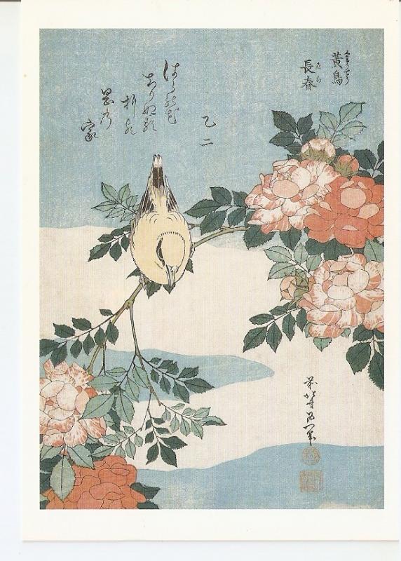 Postal 045852 : Hokusai. Usignolo e rose. Berlino Staatliche Museen