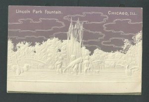 Ca 1904 Post Card Chicago IL Lincoln Park Fountain Purple & White Airbrushed--