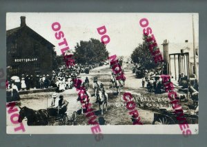 Scottsbluff NEBRASKA RPPC c1910 CIRCUS PARADE Campbell Brothers COZAD Depot