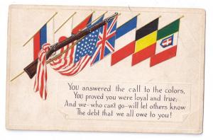 WWI Flags of the Allies Rifle Embossed Patriotic Postcard