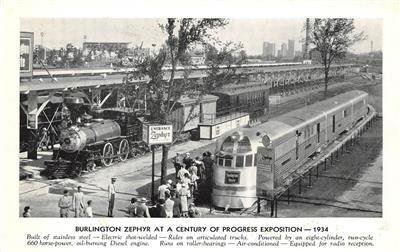 Burlington Route Zephyr Train Century of Progress Chicago 1934 Vintage Postcard 