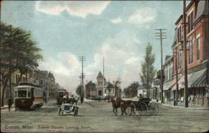 Everett MA Square Trolley Car Horse Wagon c1910 Postcard