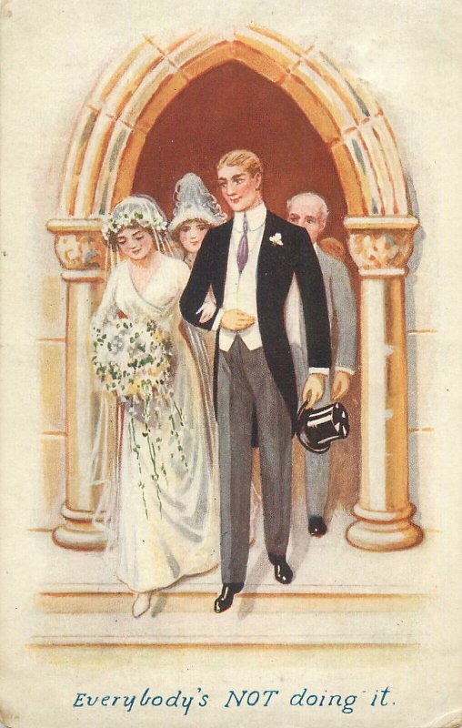 British humor wedding drawn groom and bride seeking trouble unit of 2 postcards