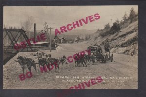 Alaska RPPC 1933 CROSS COUNTRY TRAVELER Dog Sled SLIM WILLIAMS Signed AUTOGRAPH