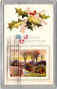 1910 A Joyful Christmas Holy Leaf Cherry Countryside Landscape Posted Postcard
