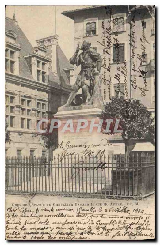 Old Postcard Grenoble Statue of Chevalier Bayard Place St Andre