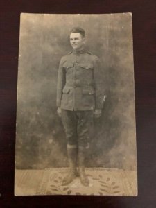 Real Photo, Young WW1 Army Soldier, All Dressed and Ready to Go., Old Post Card