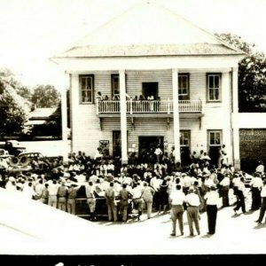 RPPC Statenville Georgia GA Echols County Court House Crowd UNP Postcard S21