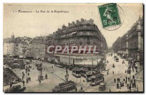 Old Postcard Marseille Rue de la Republic Tram