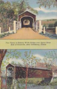 Illinois Two Views Of Historic Wolfe Covered Bridge Over Spoon River Near Gal...