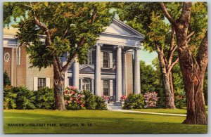Vtg Wheeling West Virginia WV Mansion Oglebay Park 1940s View Old Linen Postcard