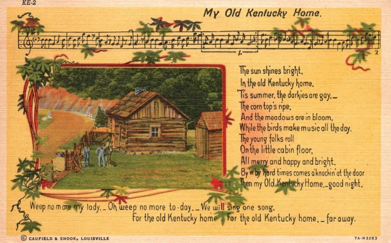 Vintage Postcard 1965 My Old Kentucky Home Log Cabin Floor Stephen Foster Song
