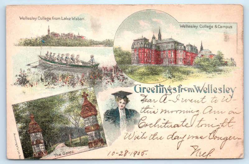 Massachusetts MA Wellesley College Antique Postcard