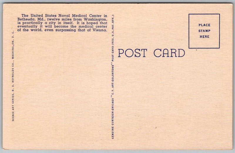 Vtg Bethesda Maryland MD United States Naval Medical Center 1940s Postcard