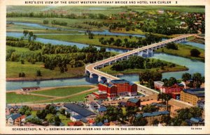 New York Schenectady Birds Eye View Of Great Western Gateway Bridge and Hotel...
