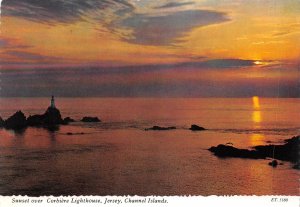 uk50687 sunset over corbiere lighthouse jersey channel islands real photo uk