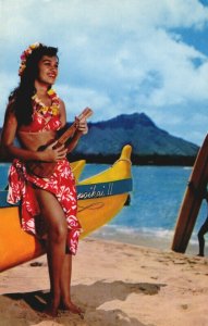 Hawaii Tahiatian Dancer Waikiki Hula Maid Chrome Postcard 03.96 