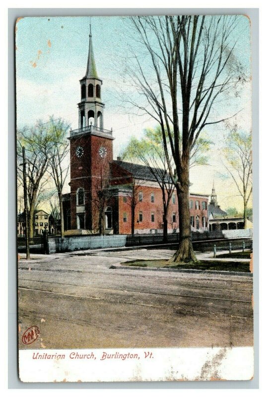 Vintage 1910's Postcard Unitarian Church Pearl Street Burlington Vermont