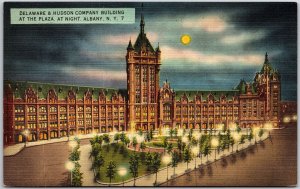 Albany New York NY, Delaware & Hudson Company Building, Plaza at Night, Postcard