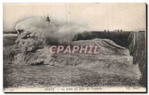 Old Postcard Brest La Jetee a Day Storm Lighthouse lighthouse