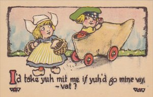 Dutch Children Boy In Wooden Shoe Car