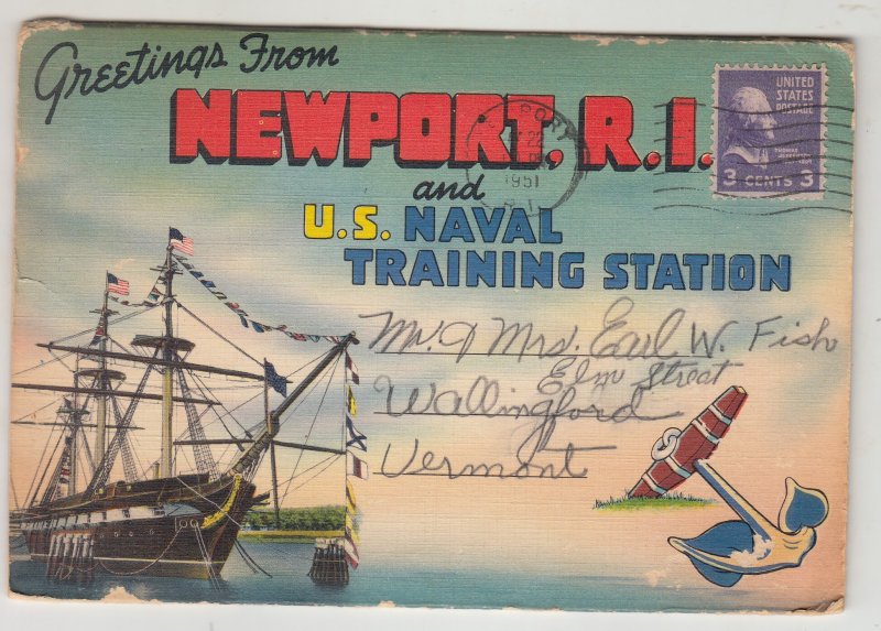 P2751 1951 postcard booklet 16 views newport R.I. US navy training station