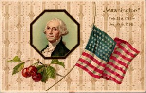 George Washington Flag Embossed Dates of Birth, Death c1909 Vtg Postcard U03