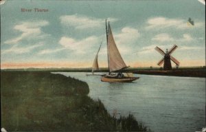 Thurne Norfolk River Sailboats Windmill 1900 -1920s Vintage Postcard