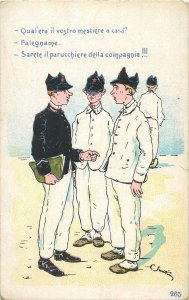 Military humor artist signed postcard soldiers caricatures Italy 