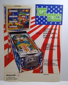 New World Pinball Flyer Original Playmatic 1976 Game Artwork Spain 8.25 x 11.5