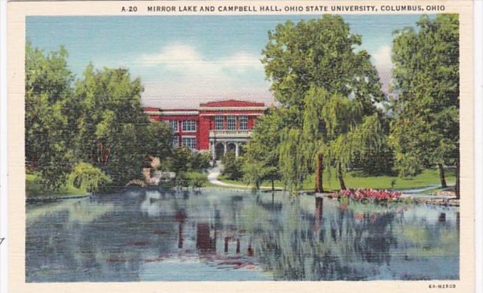 Ohio Columbus Mirror Lake and Campbell Hall Ohio State University Curteich