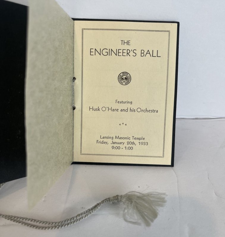 The Engineer's Ball Mini Brochure Dance Card 1933 at the Lansing Masonic Temple